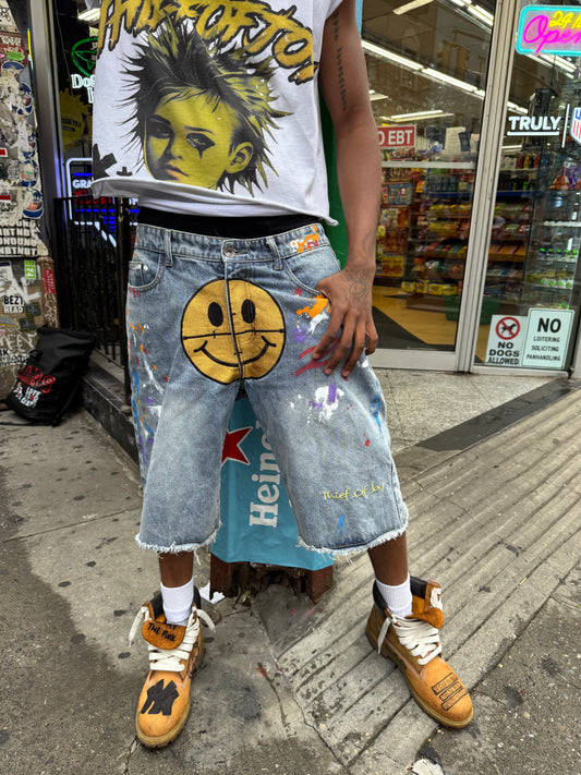 HAPPY OR SAD DENIM SHORTS