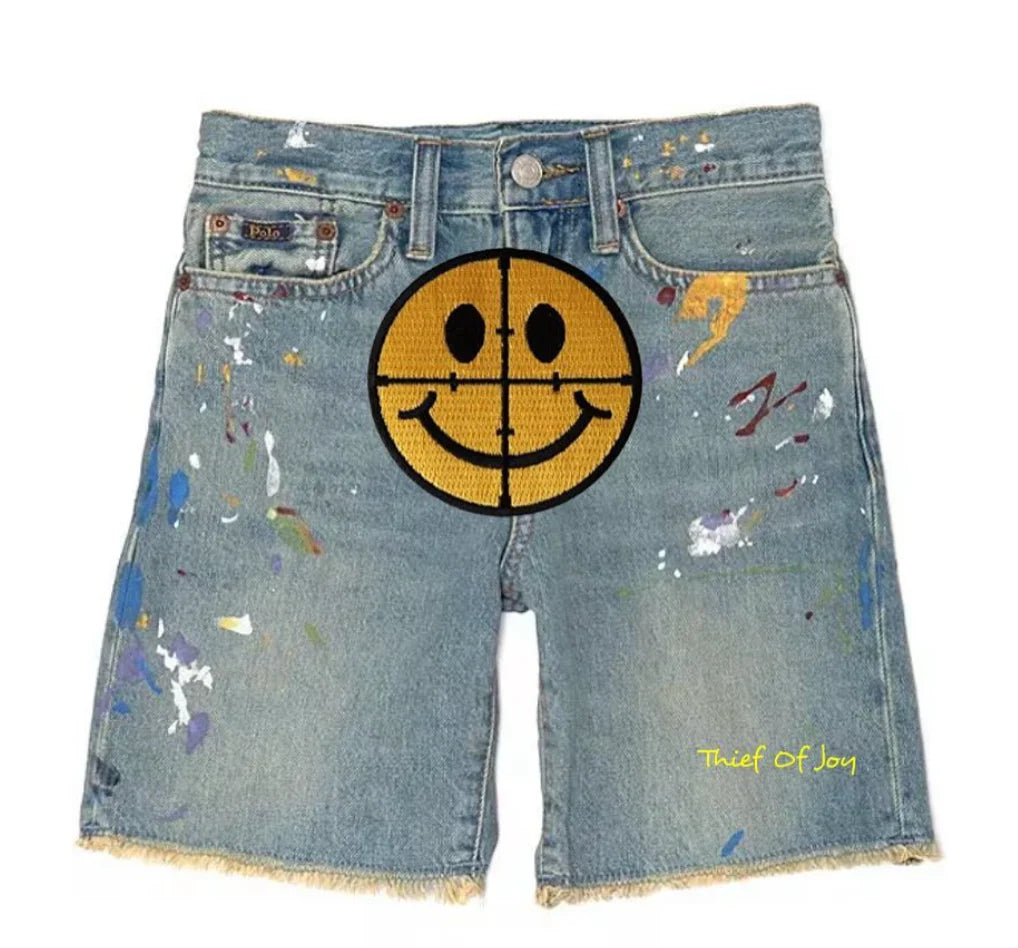 HAPPY OR SAD DENIM SHORTS