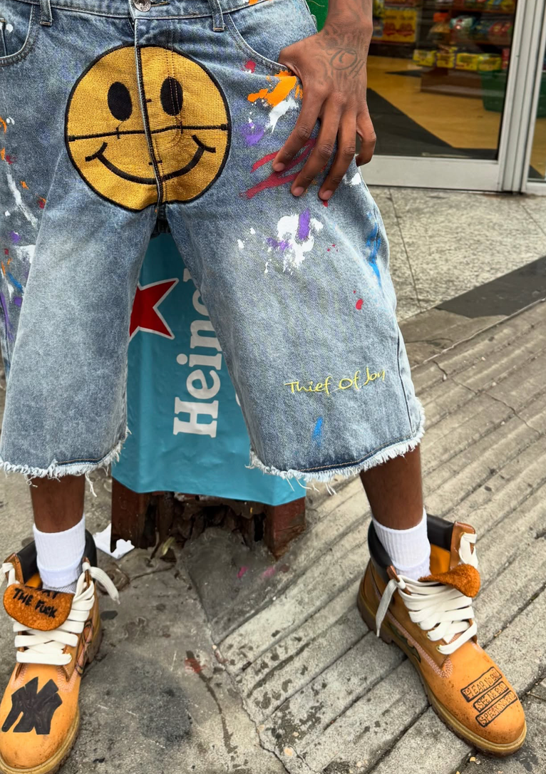 HAPPY OR SAD DENIM SHORTS